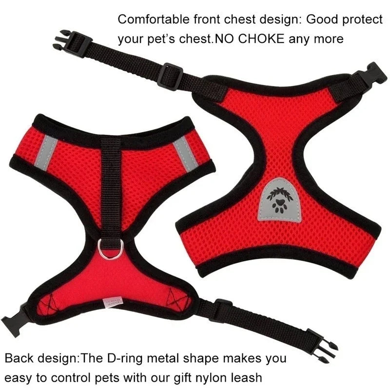 Adjustable Soft Mesh Dog & Cat Harness with Leash