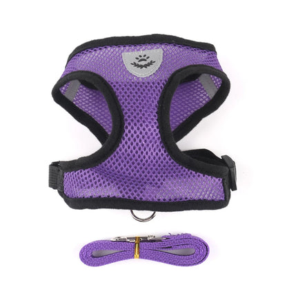 Adjustable Soft Mesh Dog & Cat Harness with Leash