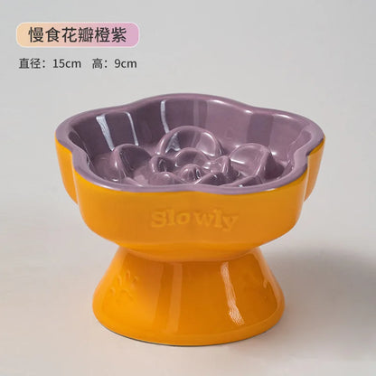 High-Footed Ceramic Slow Feeder Pet Bowl