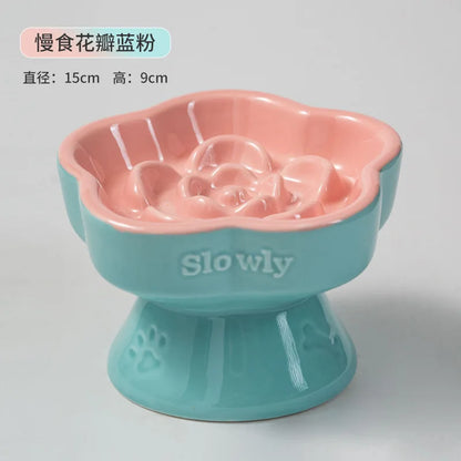 High-Footed Ceramic Slow Feeder Pet Bowl