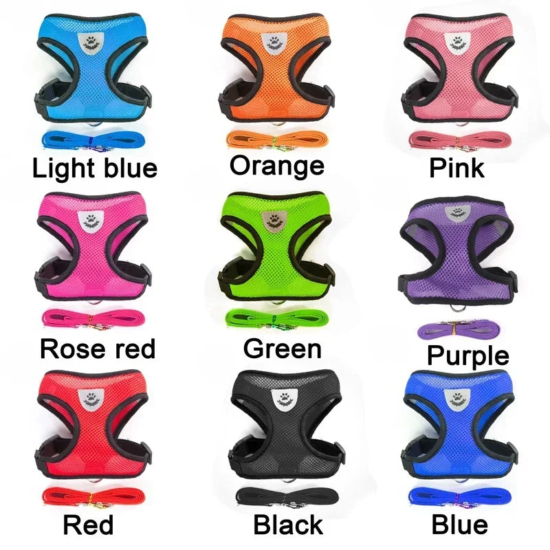 Adjustable Soft Mesh Dog & Cat Harness with Leash